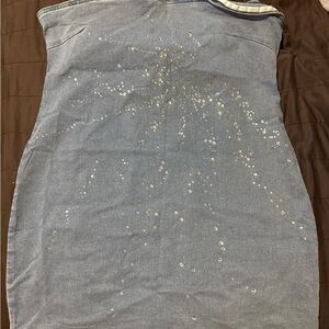 Forever 21 Strapless Blue Dress with Silver Accents